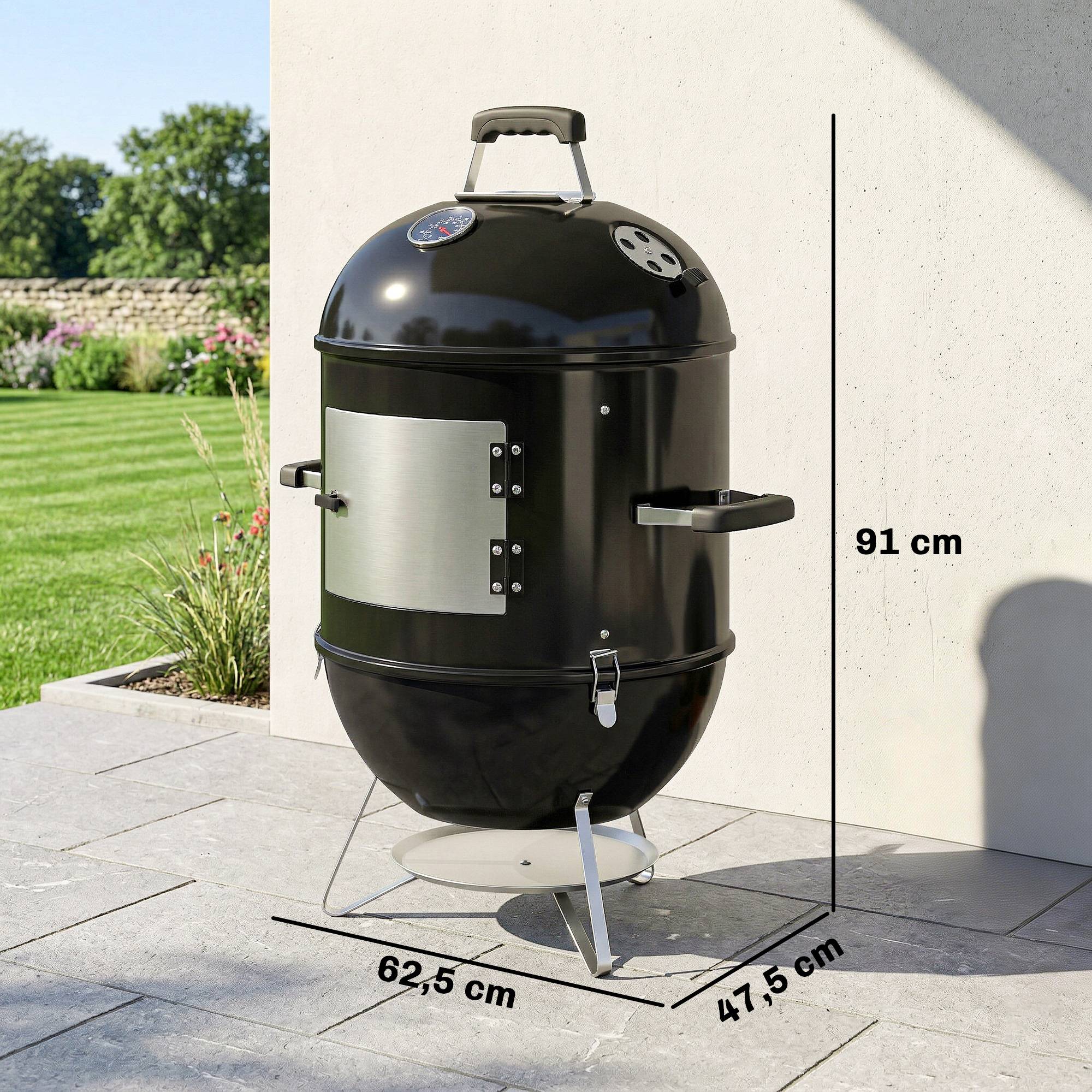 Fumoir 3 en 1 avec 3 Grilles de Cuisson, Thermomètre Intégré, Ventilation Réglable, 62,5x47,5x91cm, Noir - Image 5