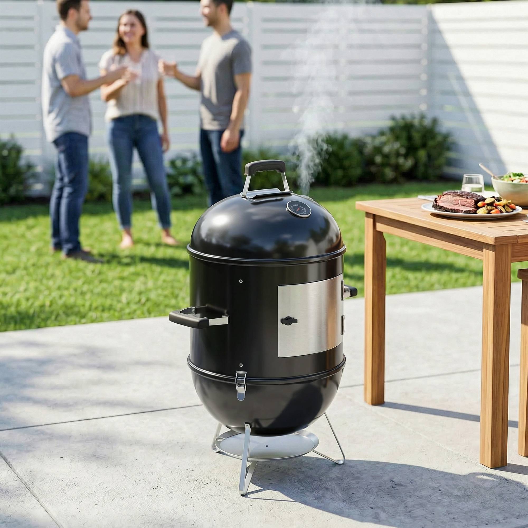 Fumoir 3 en 1 avec 3 Grilles de Cuisson, Thermomètre Intégré, Ventilation Réglable, 62,5x47,5x91cm, Noir - Image 4