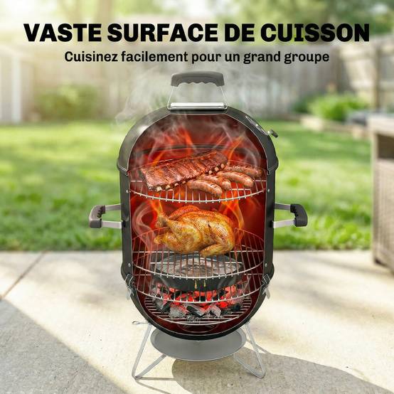 Fumoir 3 en 1 avec 3 Grilles de Cuisson, Thermomètre Intégré, Ventilation Réglable, 62,5x47,5x91cm, Noir - Image 7