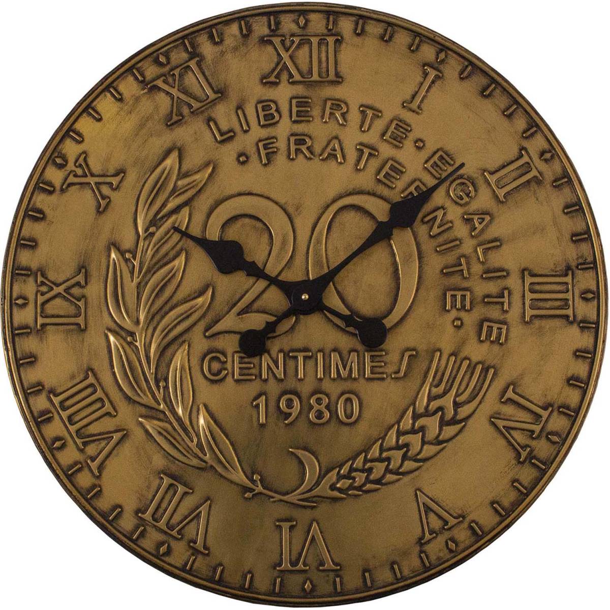 Antic Line Creations - Horloge en fer pièce de monnaie 60 cm 20 centimes - Laiton