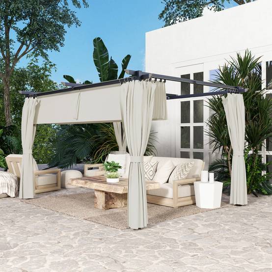 Outsunny - Pergola coulissante retractable 3x4m avec parois latérales, tonnelle jardin, abri soleil UPF30+ pour terrasse/patio polyester 180g/m² crème - OUTSUNNY - Image 2