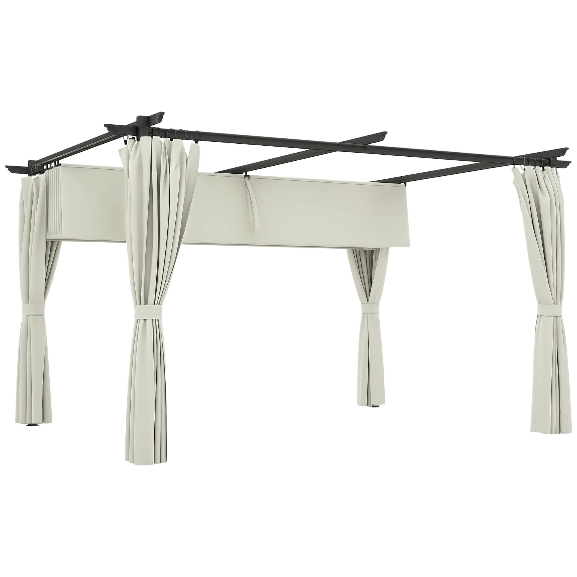Outsunny - Pergola coulissante retractable 3x4m avec parois latérales, tonnelle jardin, abri soleil UPF30+ pour terrasse/patio polyester 180g/m² crème - OUTSUNNY - Image 1