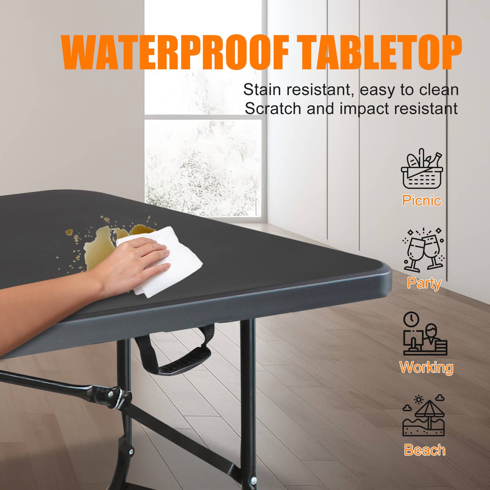 Table Pliante Jardin 180cm Valise Transport Camping Réception Plastique Acier Noir - ComfortXL Outdoor Living - Image 6