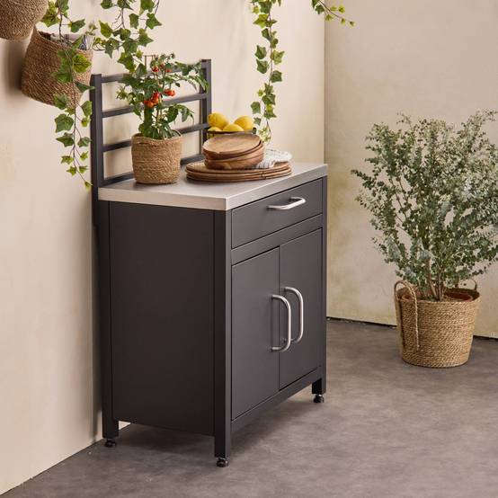 sweeek - Meuble de cuisine extérieure en acier avec 1 tiroir et 2 portes et 1 grille de suspension L80 | sweeek - Image 3