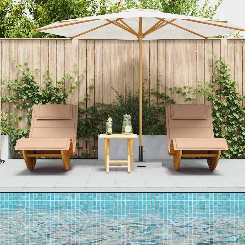 Lot de 2 bains de soleil jardin bois acacia coussins imperméables marron - ComfortXL Outdoor Living - Image 3