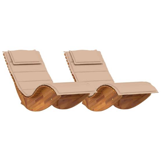 Lot de 2 bains de soleil jardin bois acacia coussins imperméables marron - ComfortXL Outdoor Living - Image 2