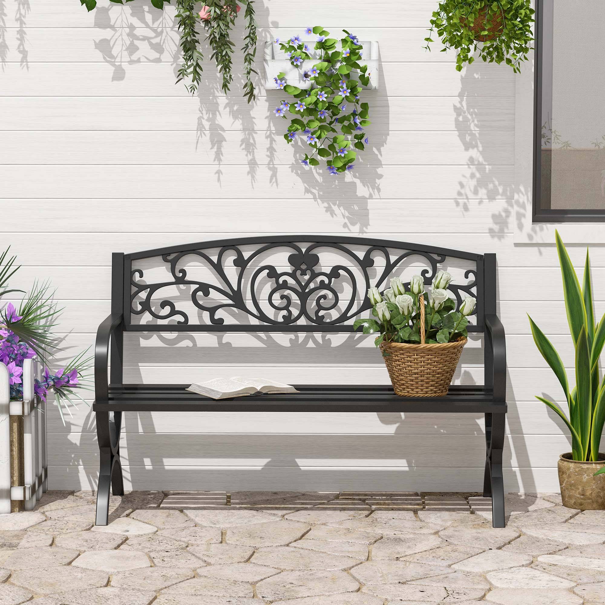 ComfortXL - Banc de Jardin 2 Places Acier Fonte Balcon Assise Lattes 127x60x85cm Noir - ComfortXL Outdoor Living - Image 3