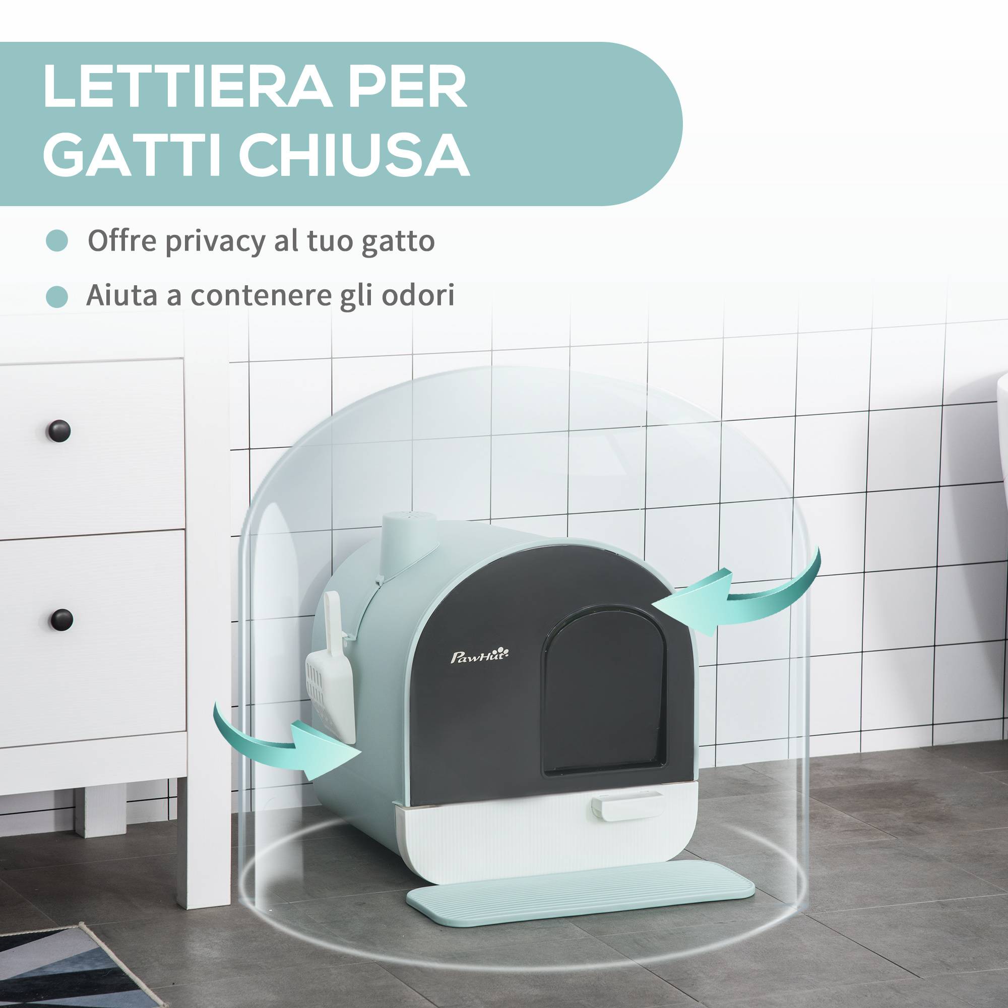 Maison toilette fermée plastique chaton litière filtre 43x44x47cm vert - ComfortXL Outdoor Living - Image 7