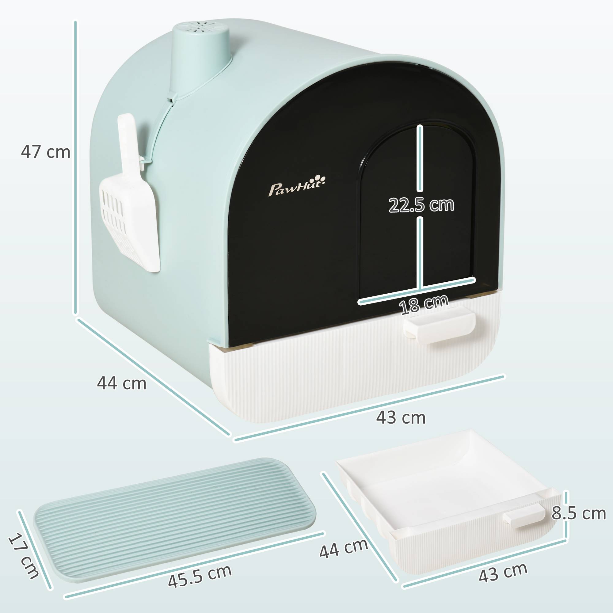 Maison toilette fermée plastique chaton litière filtre 43x44x47cm vert - ComfortXL Outdoor Living - Image 5