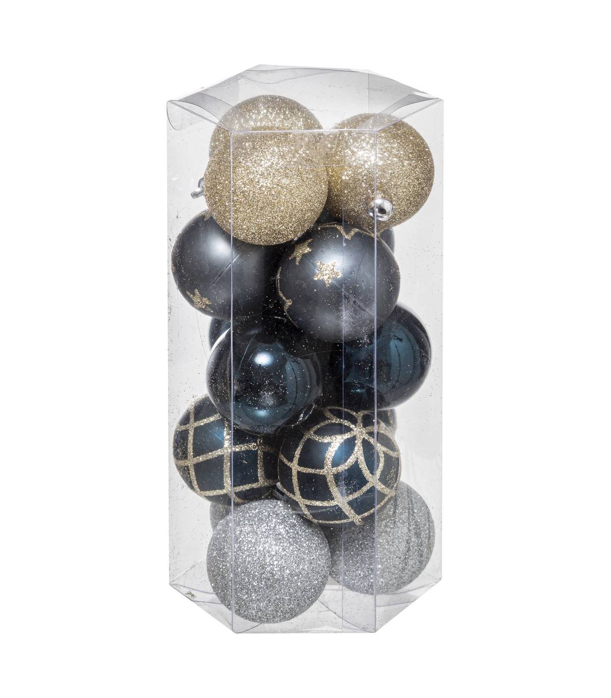 Fééric Lights & Christmas - Déco de sapin Lot de 15 Boules de Noël D 5 cm - Champagne Bleu et Argent