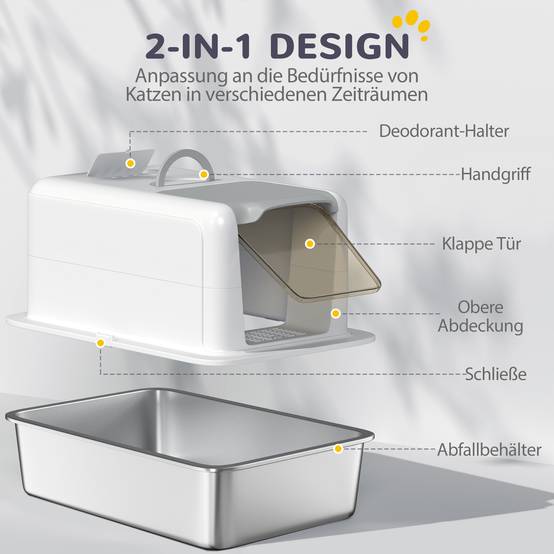 Maison de toilette Acier Inoxydable chats Hygiène anti-odeur 40x60x41cm Blanc - ComfortXL Outdoor Living - Image 8