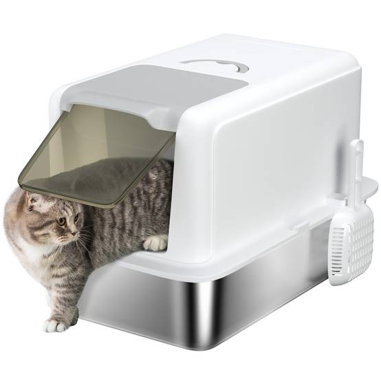 Maison de toilette Acier Inoxydable chats Hygiène anti-odeur 40x60x41cm Blanc - ComfortXL Outdoor Living - Image 1