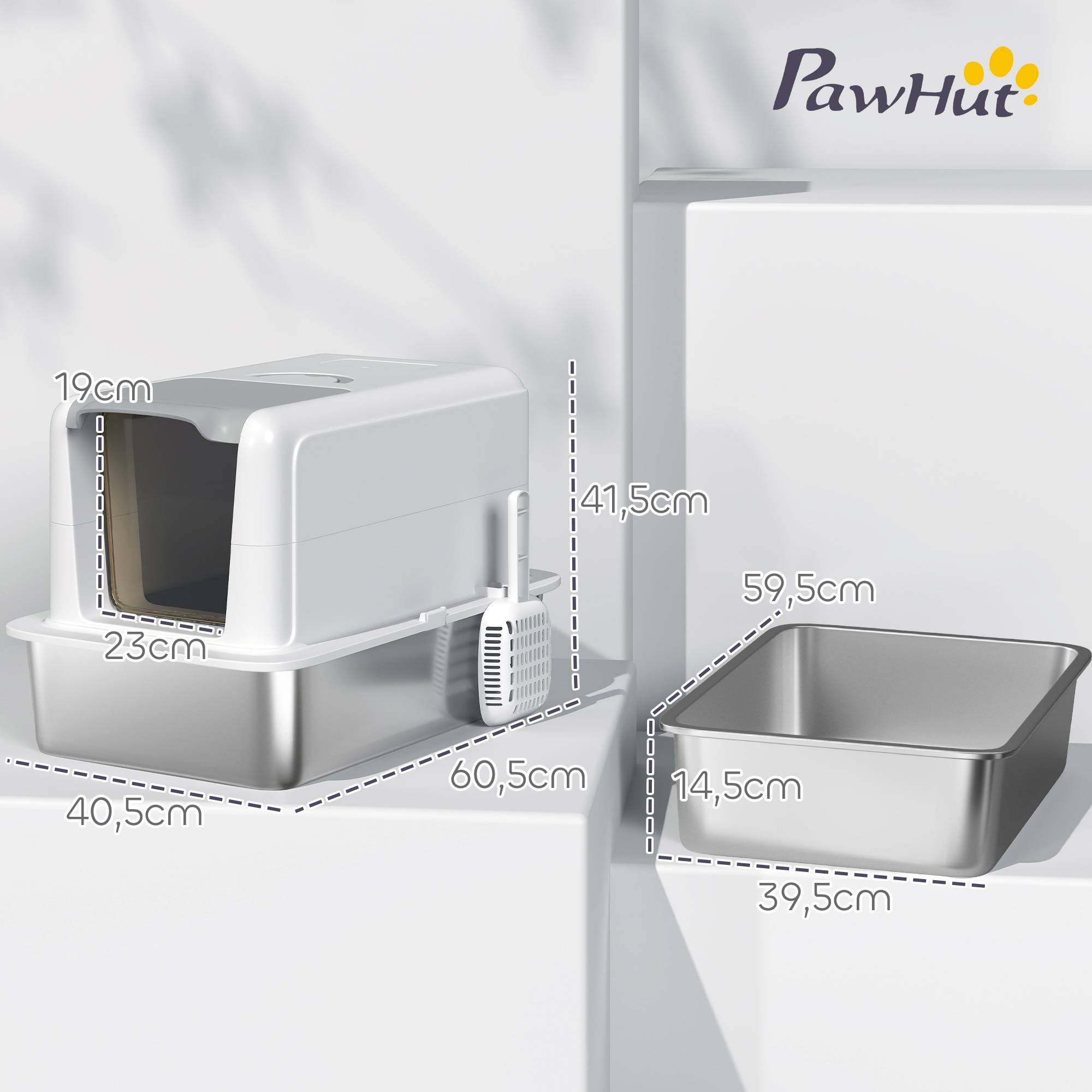 Maison de toilette Acier Inoxydable chats Hygiène anti-odeur 40x60x41cm Blanc - ComfortXL Outdoor Living - Image 5