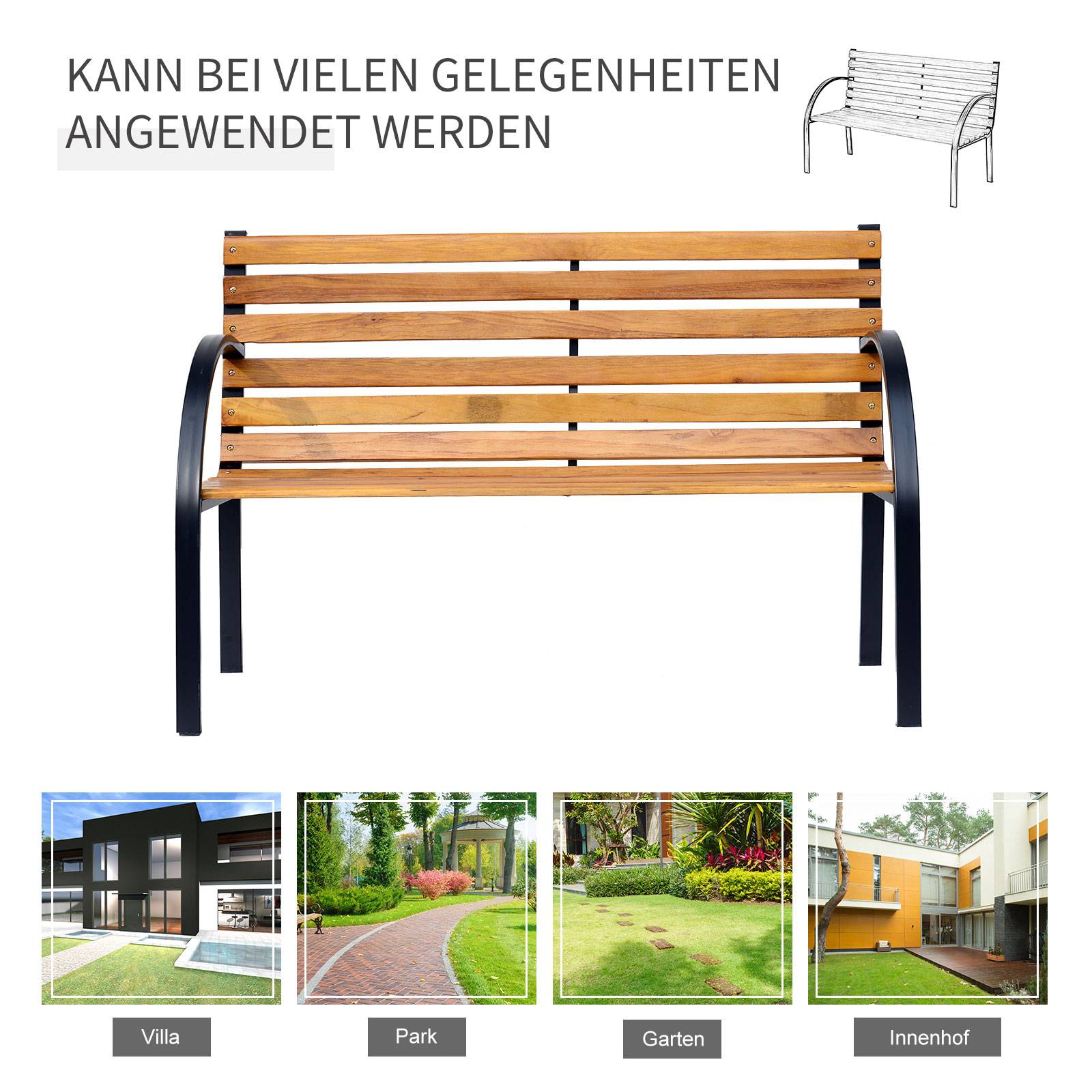 ComfortXL - Banc de jardin 2 places acier et pin naturel 122 x 60 x 83 cm balcon terrasse style industriel confortable - Image 4