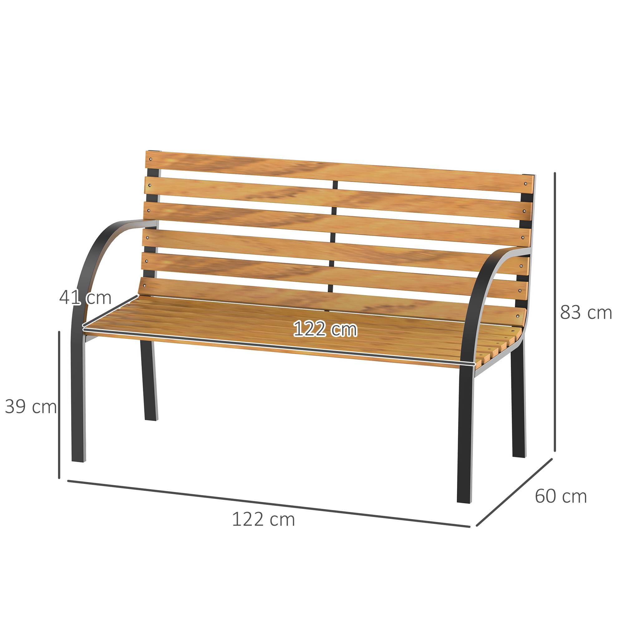 ComfortXL - Banc de jardin 2 places acier et pin naturel 122 x 60 x 83 cm balcon terrasse style industriel confortable - Image 3