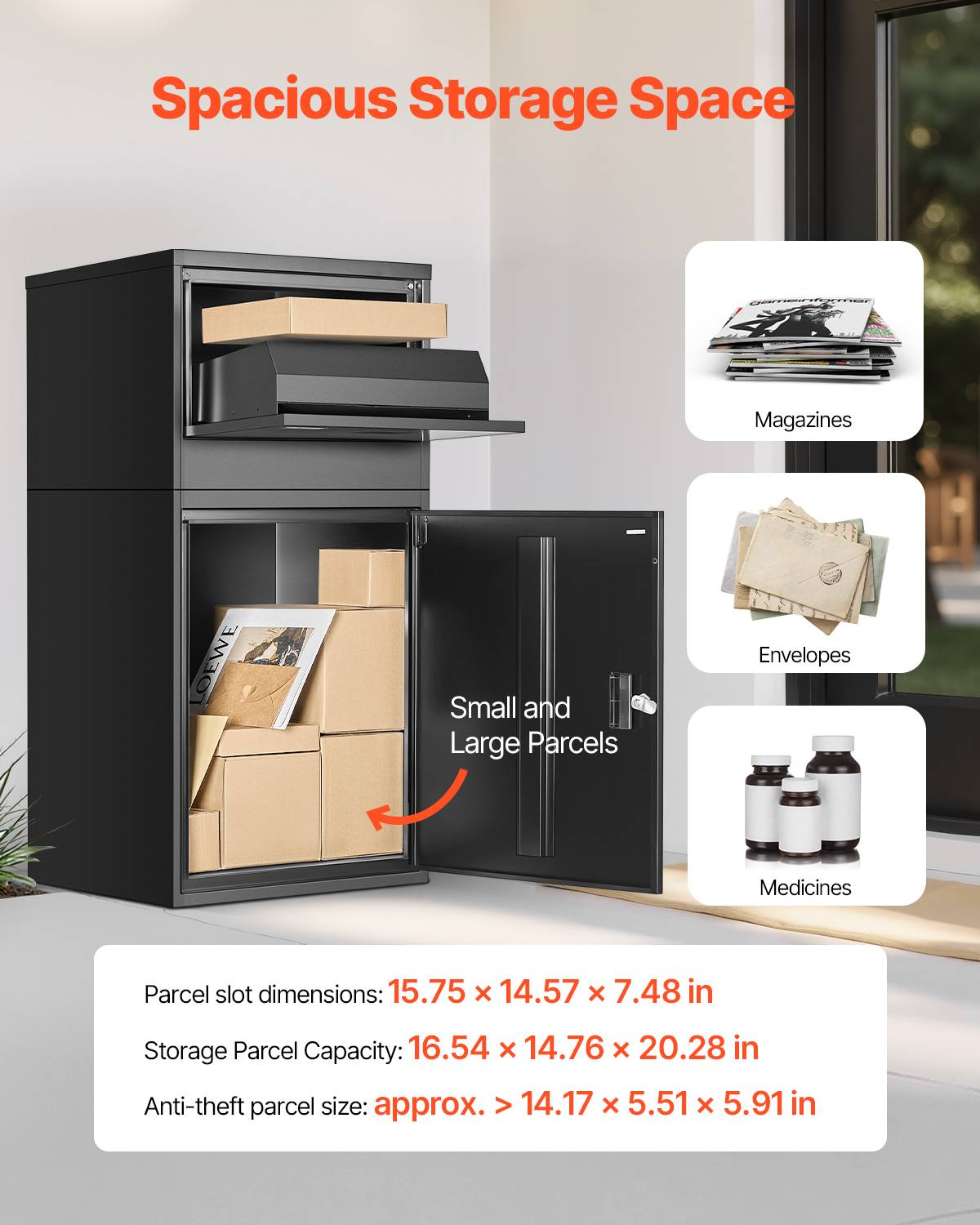 VEVOR Boîte à Colis Boîte aux Lettres Dépôt Verrouillable à Clés 500x398x980 mm - Image 4