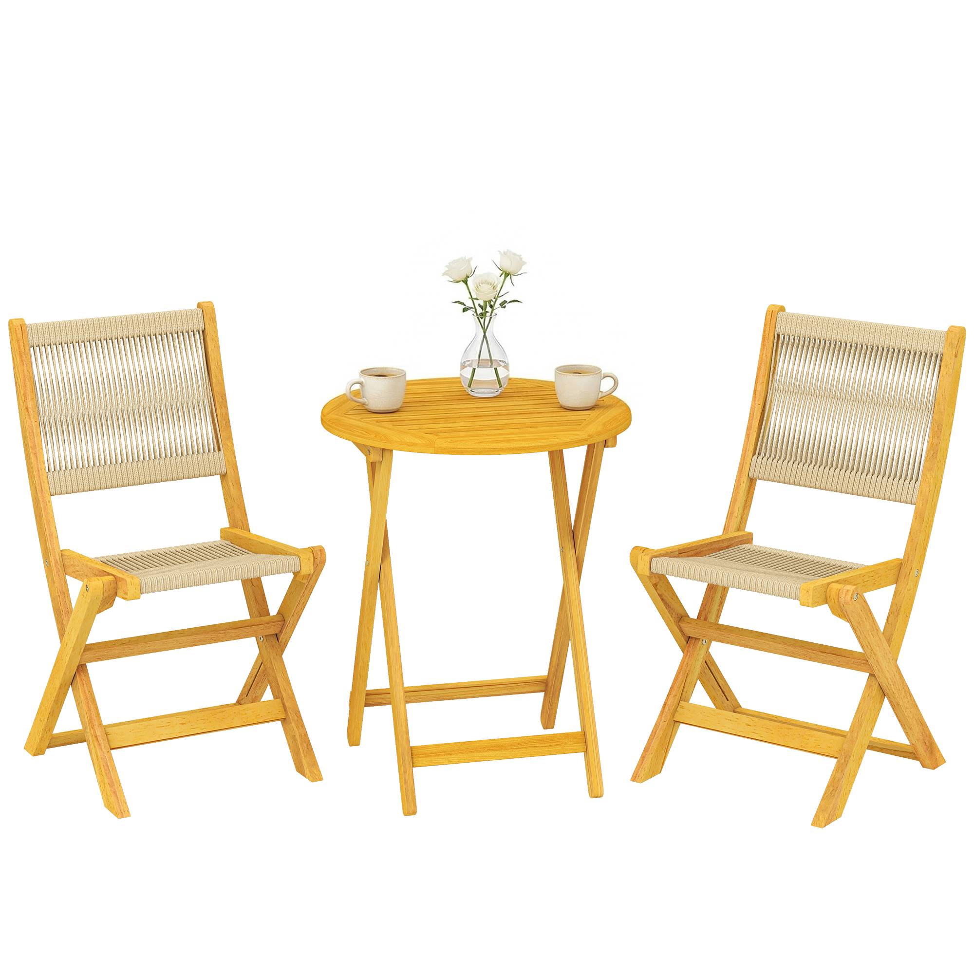 ComfortXL - Salon de balcon pliable en bois d’acacia et résine tressée Ø60 cm pour 2 personnes - ComfortXL Outdoor Living