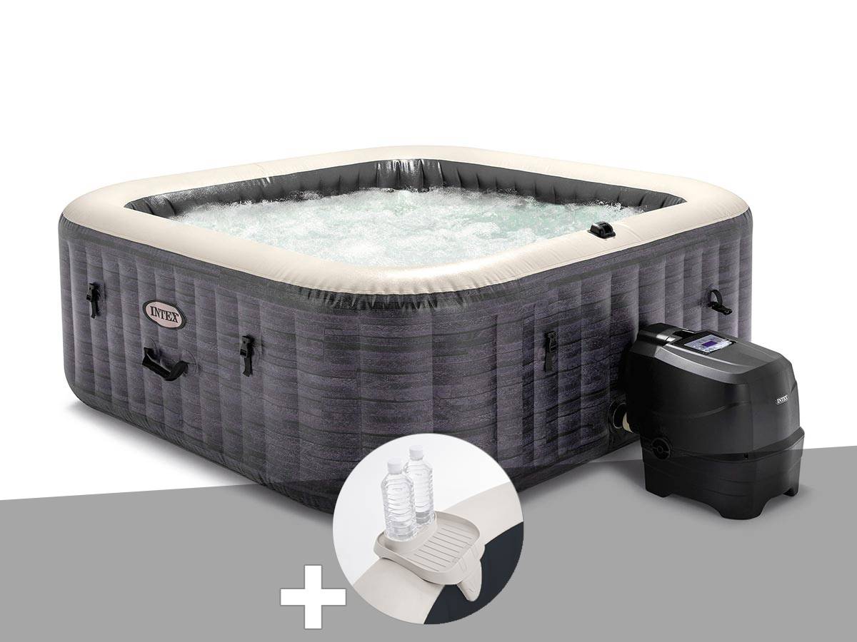 Kit spa gonflable Intex PureSpa Ardoise carré Bulles 6 places + Porte-verre - Imagen 1