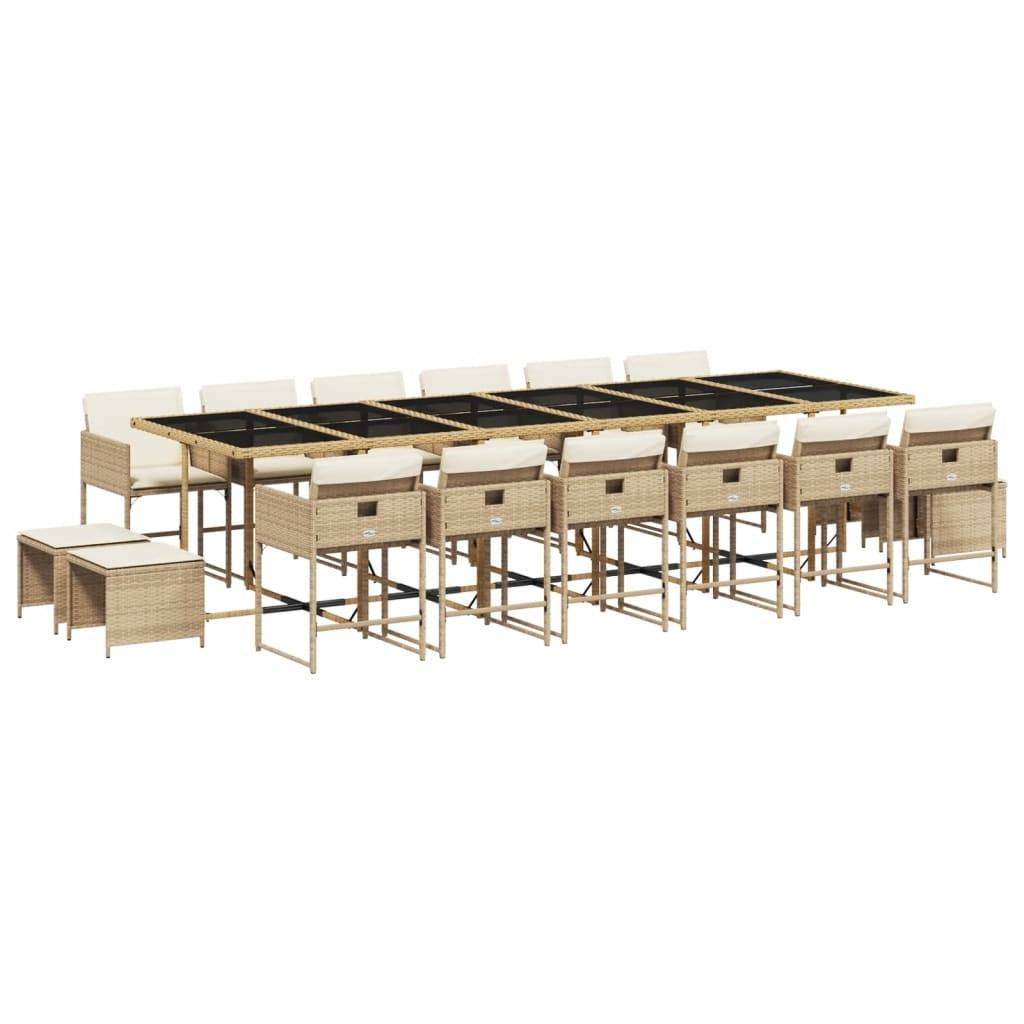 Ensemble Table et Chaises de Jardin 16 Places, Résine Tressée Beige, avec Tabourets et Coussins Crème – ComfortXL Outdoor Living - Image 2