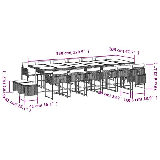 Ensemble Table et Chaises de Jardin 16 Places, Résine Tressée Beige, avec Tabourets et Coussins Crème – ComfortXL Outdoor Living - Image 6