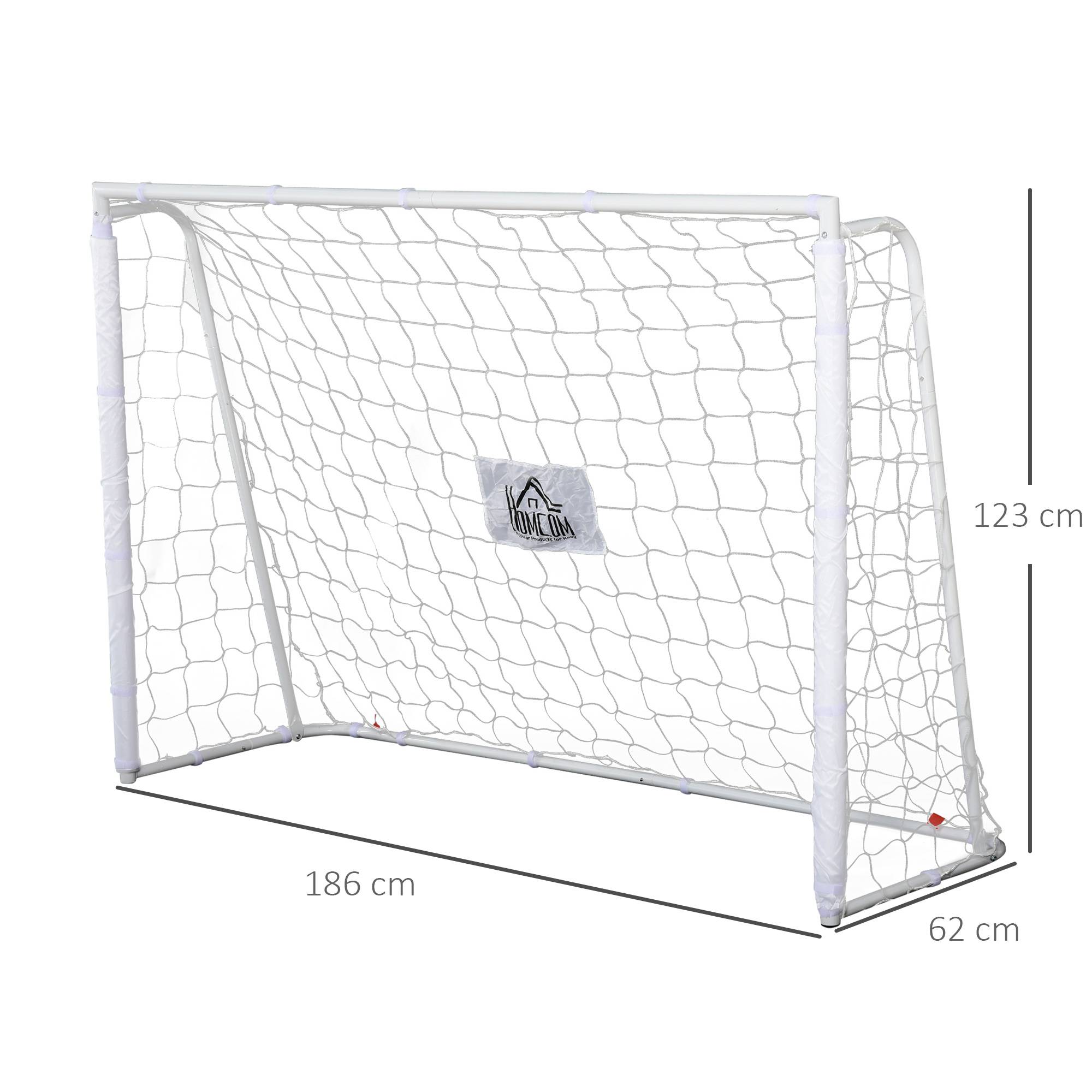 Homcom - But de football - cage de foot - but d'entrainement dim. 186L x 62l x 123H cm - châssis métal filet PE - piquets & outil inclus - blanc - HOMCOM - Imagen 3