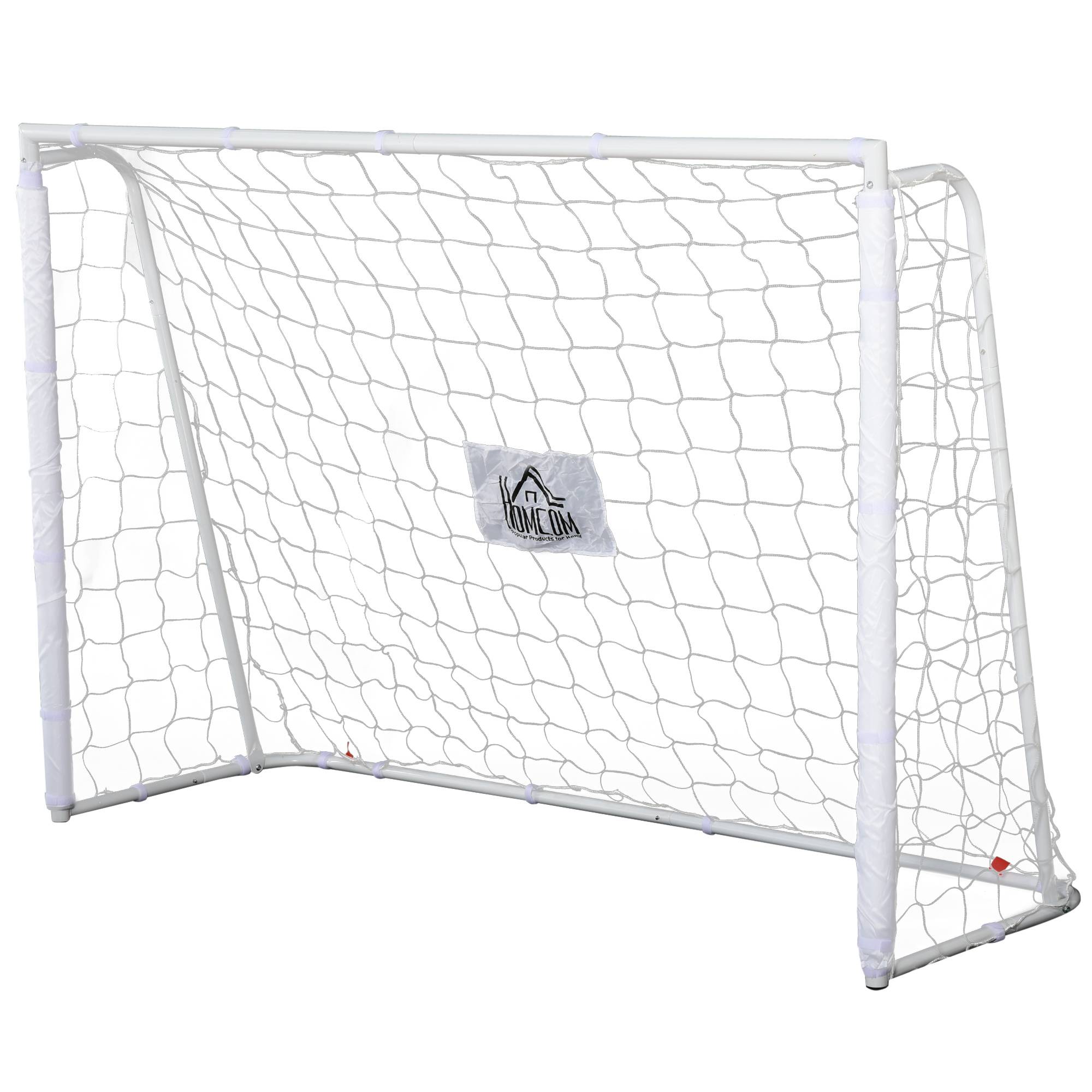 Homcom - But de football - cage de foot - but d'entrainement dim. 186L x 62l x 123H cm - châssis métal filet PE - piquets & outil inclus - blanc - HOMCOM - Imagen 1