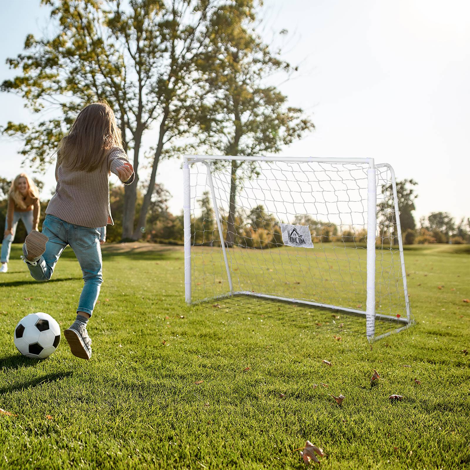 Homcom - But de football - cage de foot - but d'entrainement dim. 186L x 62l x 123H cm - châssis métal filet PE - piquets & outil inclus - blanc - HOMCOM - Imagen 2