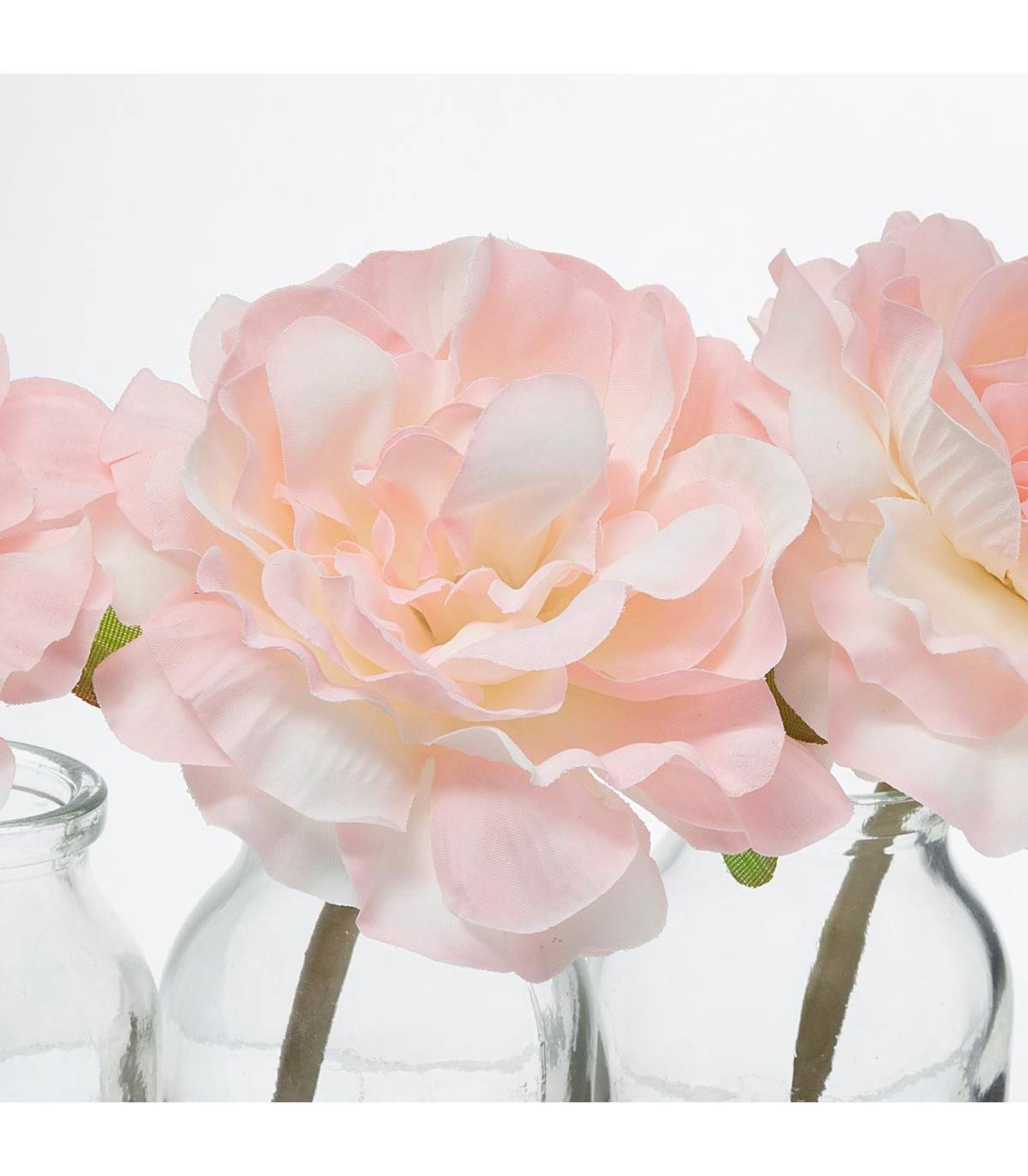 Composition artificielle de 3 Roses dans 3 Vases en verre liés par une corde - Imagen 2