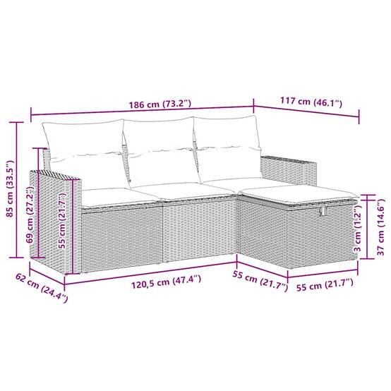 Ensemble d'extérieur 4 places résine tressée avec coffres de rangement et pouf Beige – ComfortXL Outdoor Living - Image 4