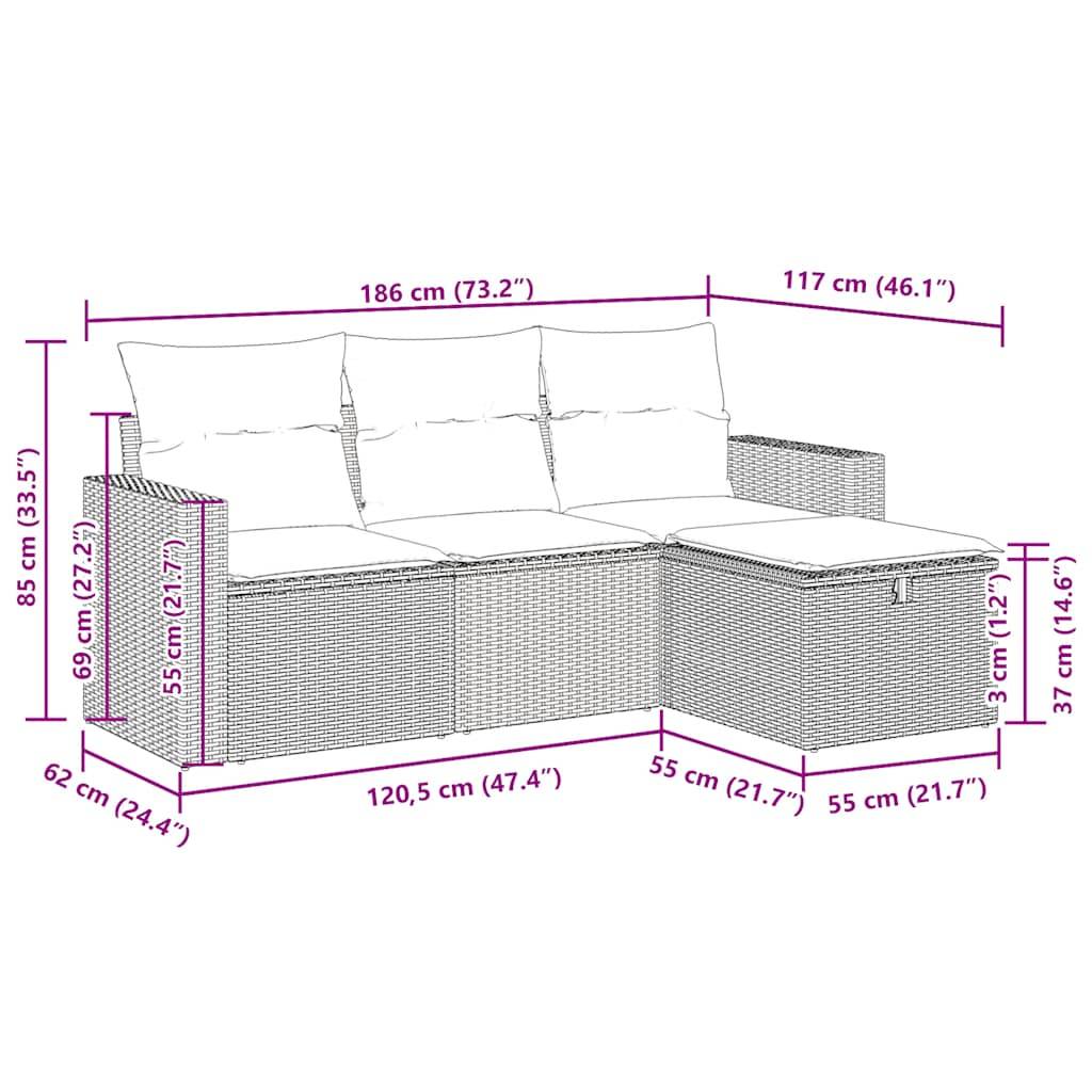 Ensemble d'extérieur 4 places résine tressée avec coffres de rangement et pouf Beige – ComfortXL Outdoor Living - Image 4