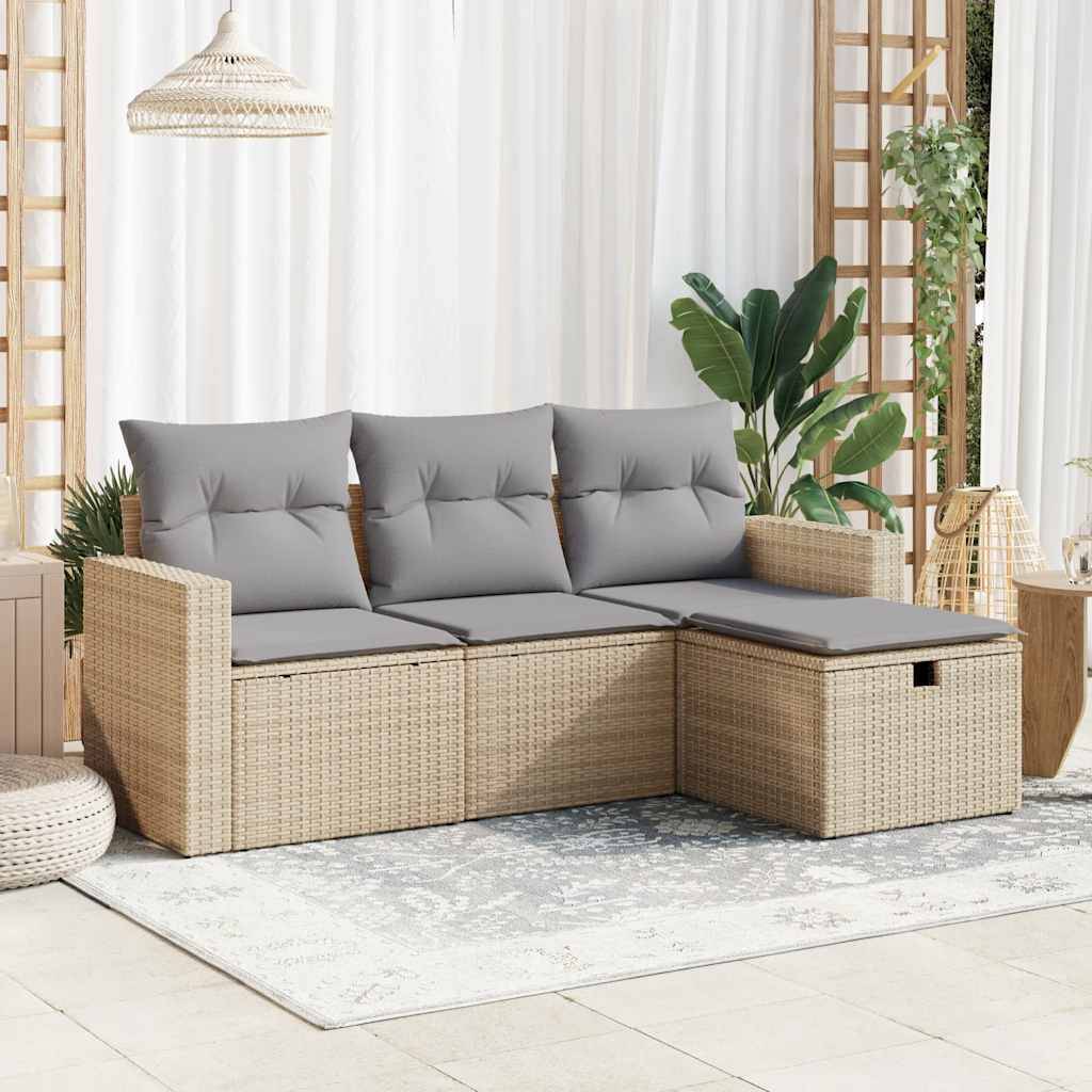 Ensemble d'extérieur 4 places résine tressée avec coffres de rangement et pouf Beige – ComfortXL Outdoor Living - Image 1