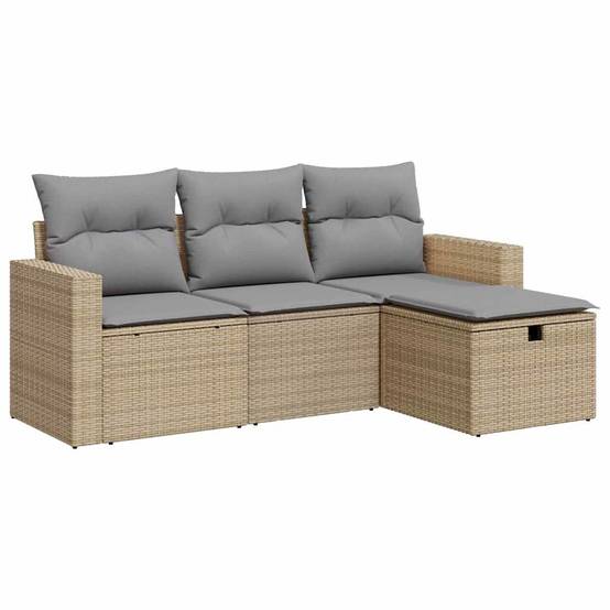 Ensemble d'extérieur 4 places résine tressée avec coffres de rangement et pouf Beige – ComfortXL Outdoor Living - Image 2