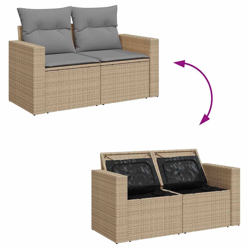 Ensemble d'extérieur 4 places résine tressée avec coffres de rangement et pouf Beige – ComfortXL Outdoor Living - Image 7