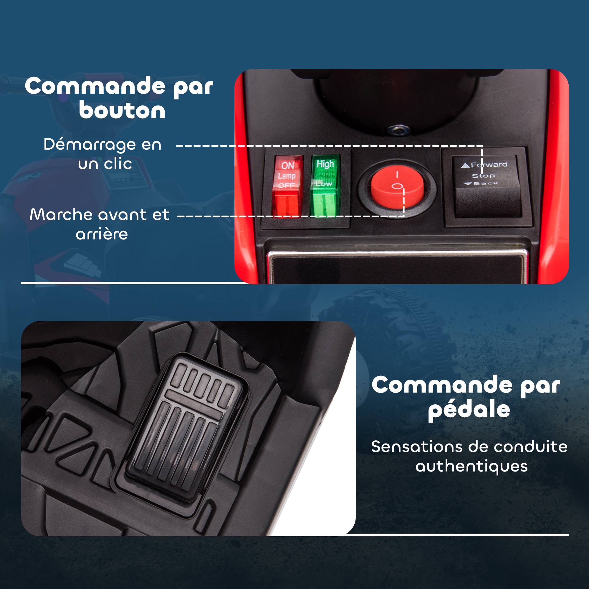 Quad électrique enfant de 3 à 5 ans 12 V 2 moteurs 2 vitesses 3-6 km/h phares LED klaxon rouge - Image 9