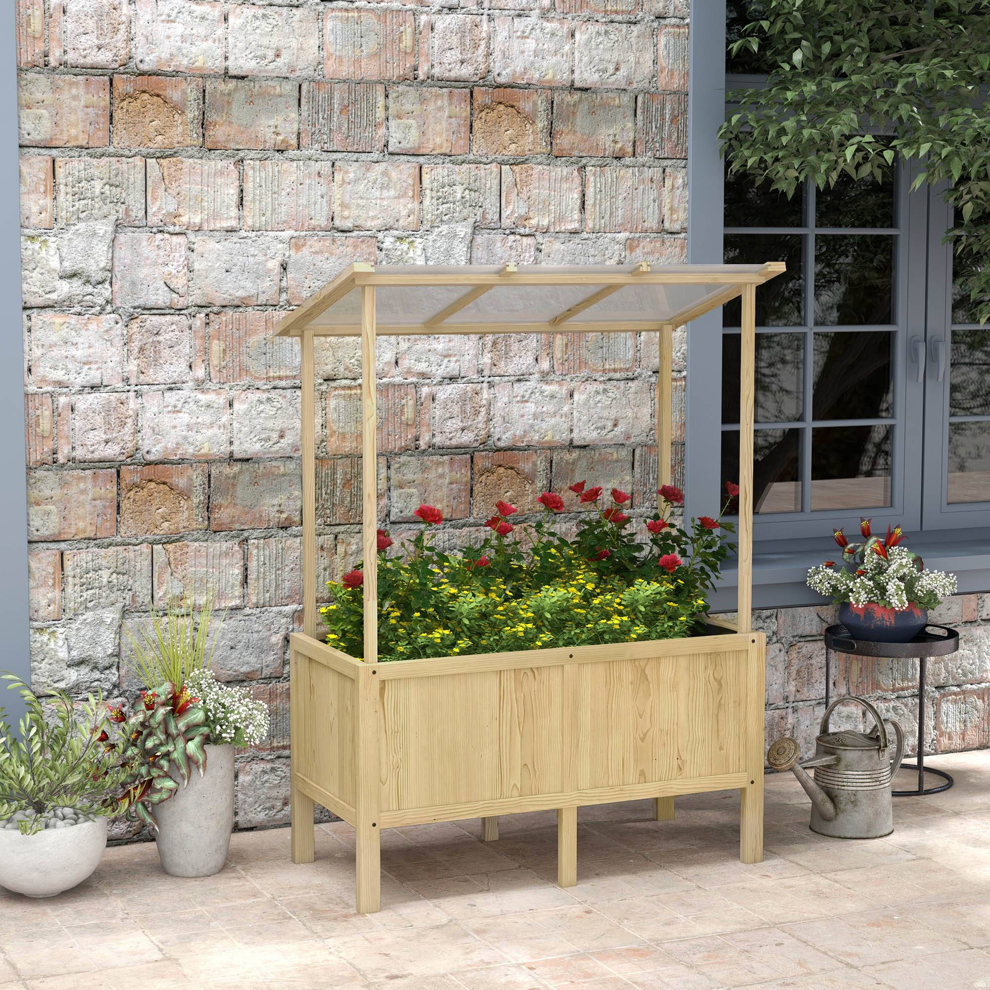 Jardinière surélevée avec toit, drainage, doublure, résistant, sapin, 110x60x152 cm - Image 3