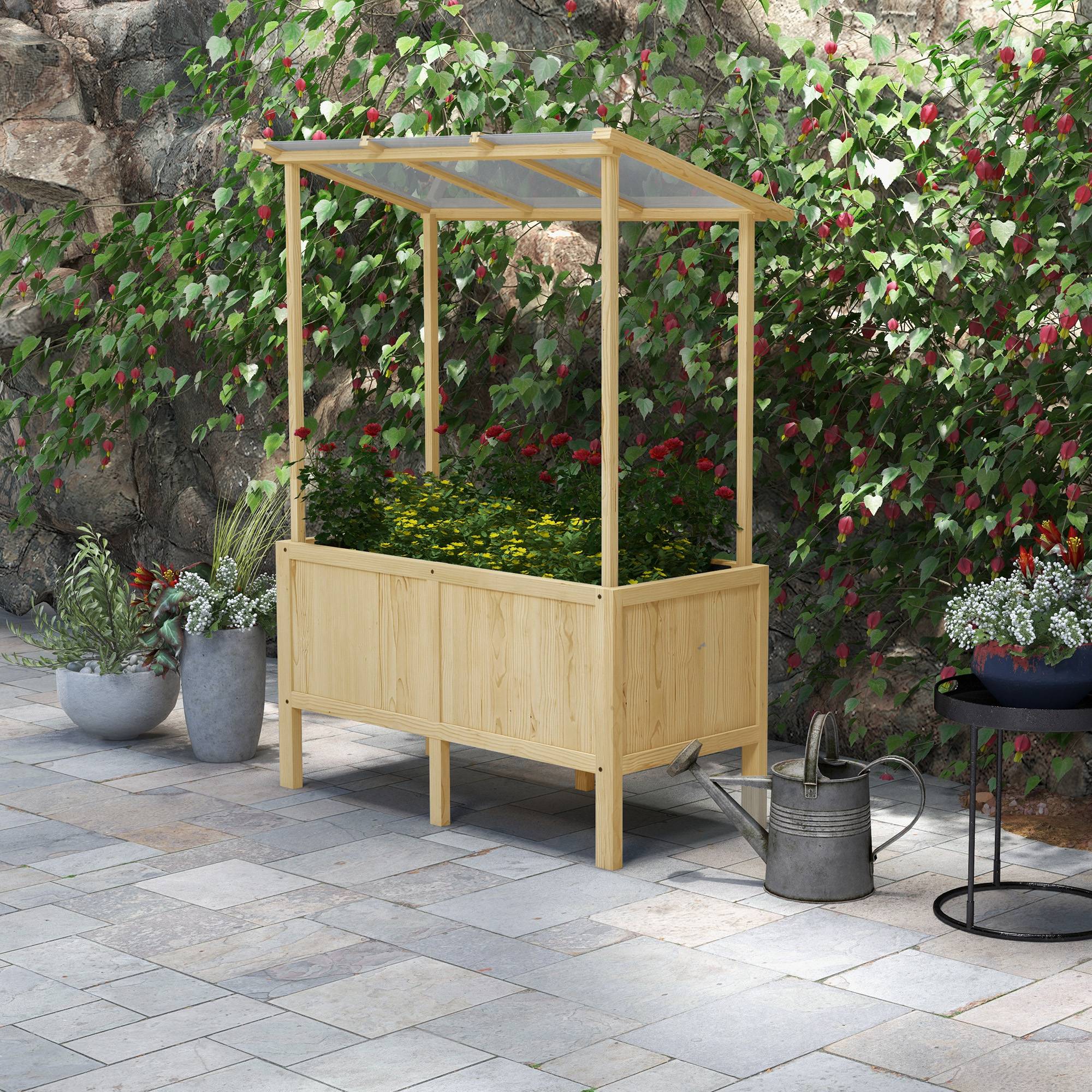 Jardinière surélevée avec toit, drainage, doublure, résistant, sapin, 110x60x152 cm - Image 4