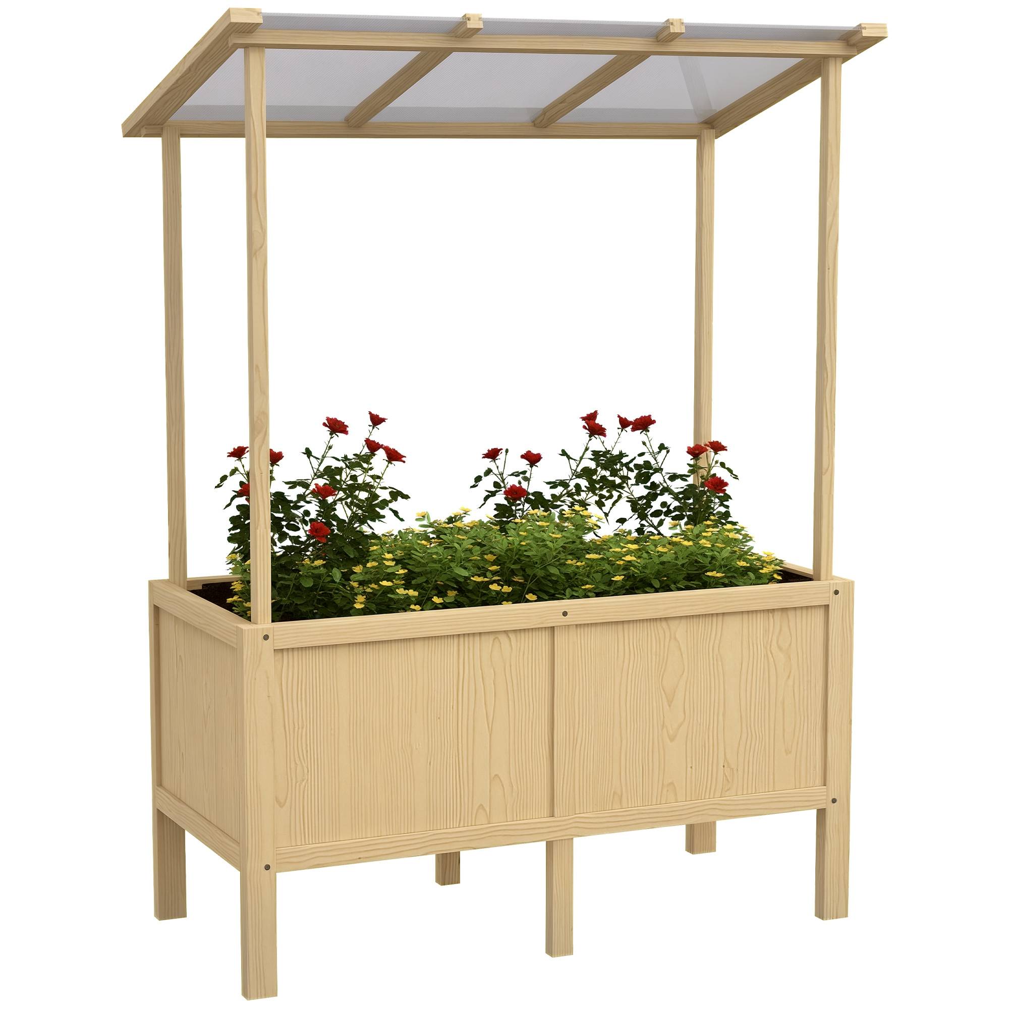 Jardinière surélevée avec toit, drainage, doublure, résistant, sapin, 110x60x152 cm - Image 1