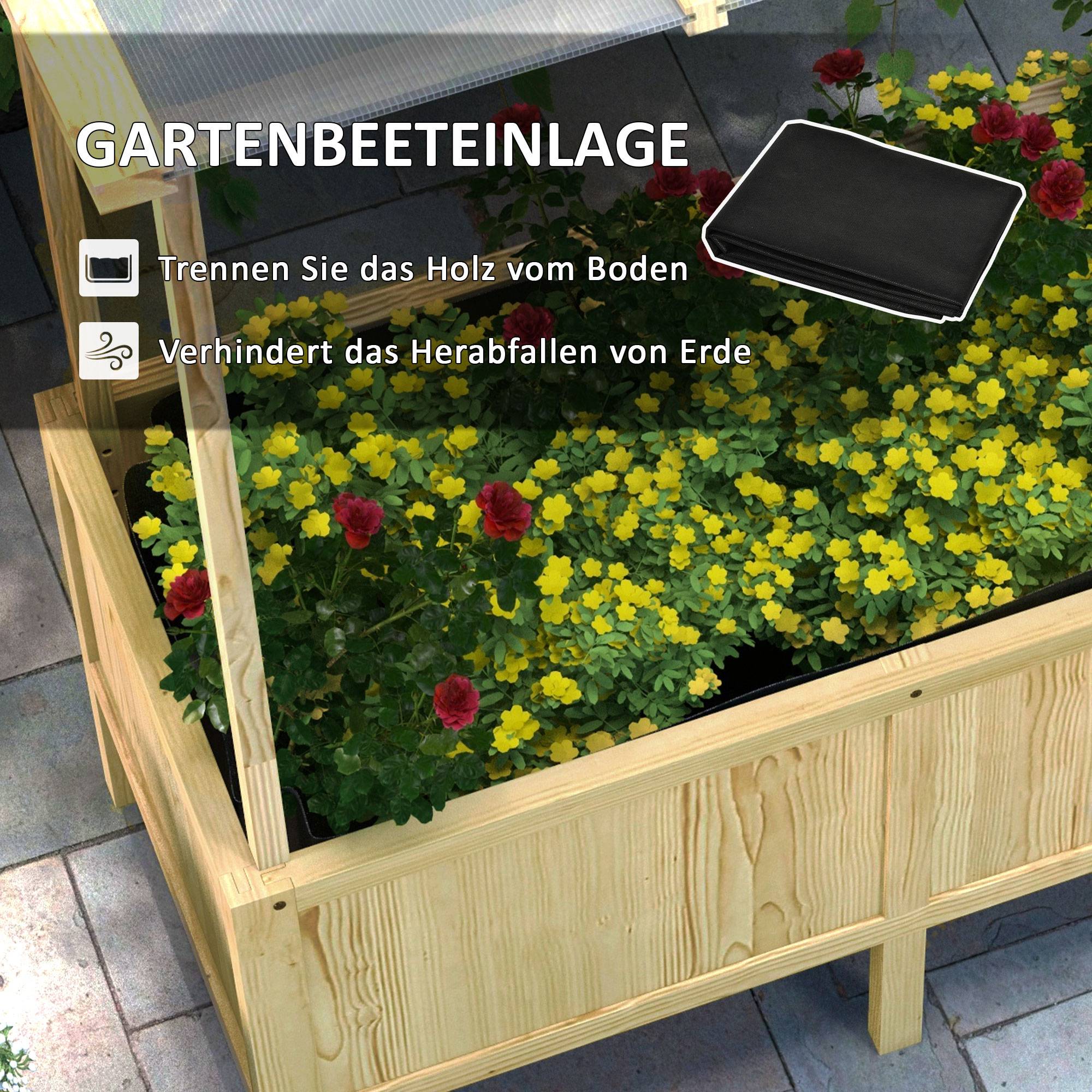 Jardinière surélevée avec toit, drainage, doublure, résistant, sapin, 110x60x152 cm - Image 8