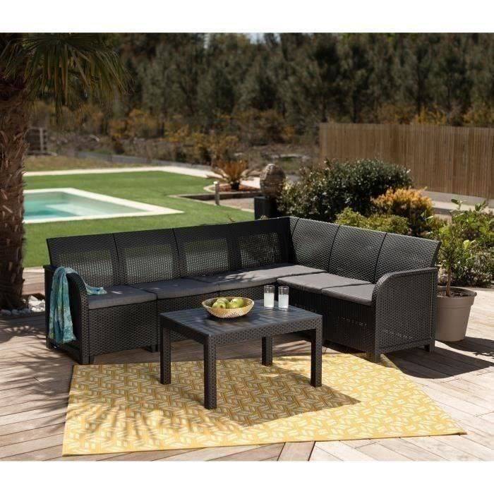 Salon de jardin d’angle SanRemo 6 places gris graphite résine aspect rotin tressé - Allibert by KETER - Image 2