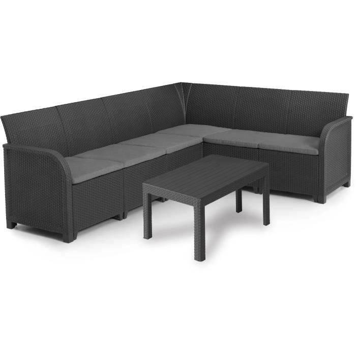 Salon de jardin d’angle SanRemo 6 places gris graphite résine aspect rotin tressé - Allibert by KETER - Image 1