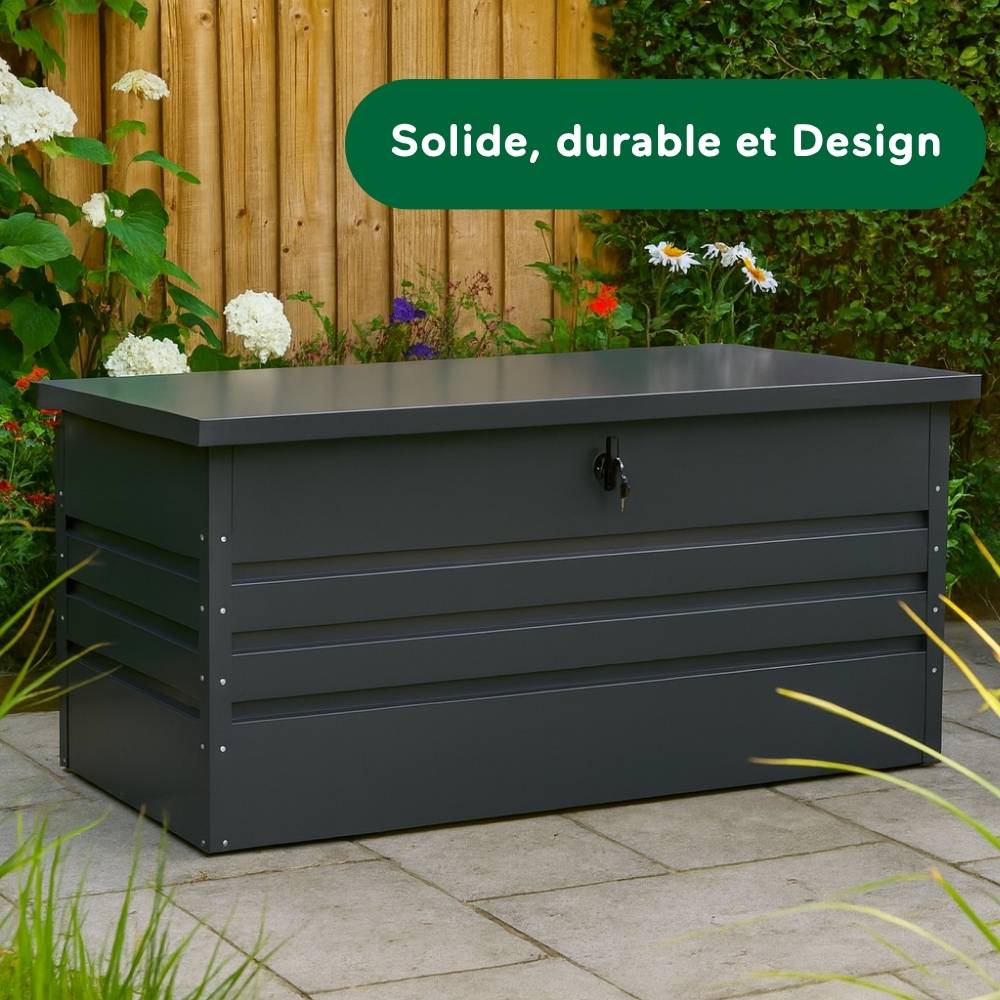 Terre Jardin - Coffre de jardin en acier galvanisé - 300 L - 100 x 61 x 62 - Gris - TERRE JARDIN - Imagen 5