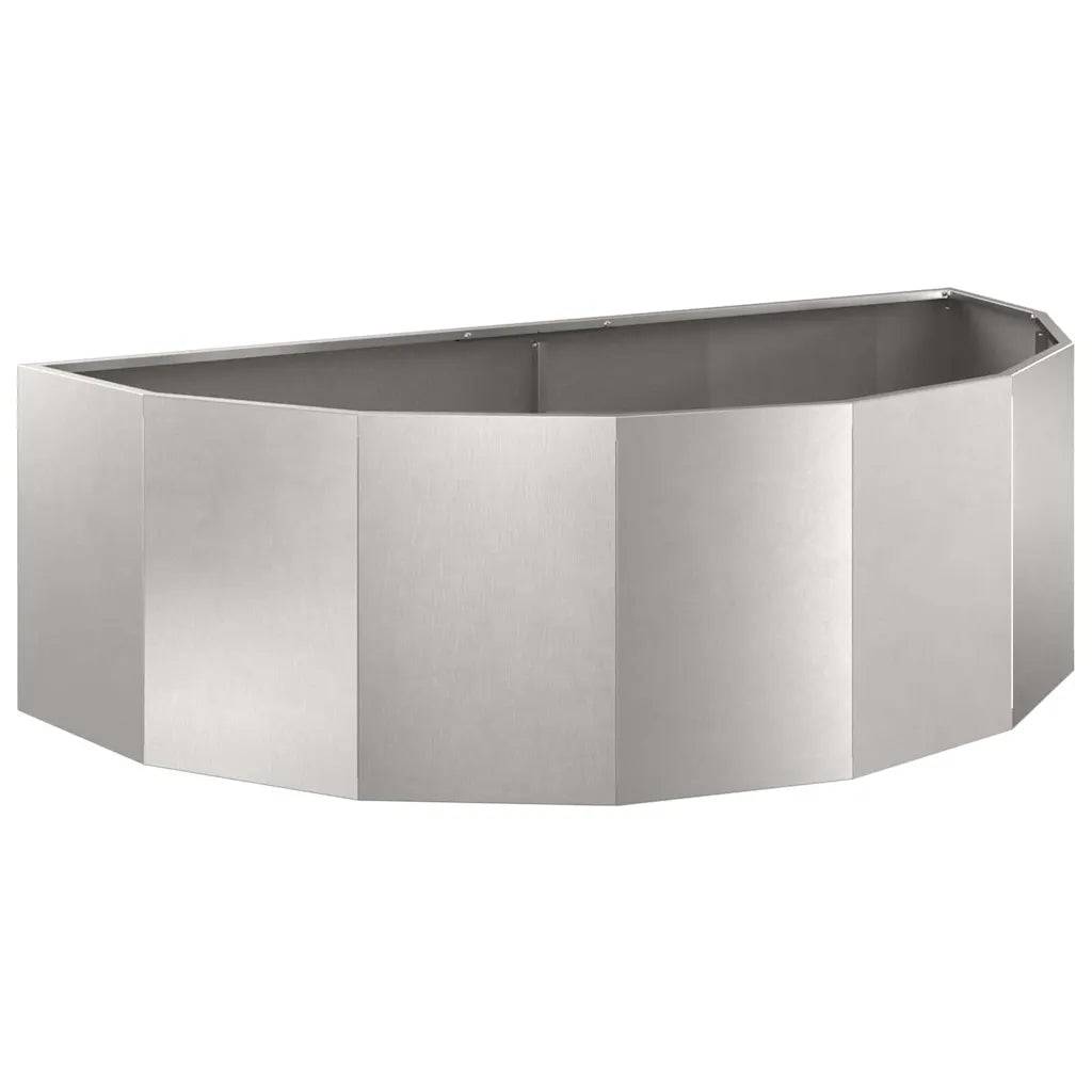 Helloshop26 - Jardinière demi-ronde moderne extérieur 120 x 60 x 35 cm facile à entretenir design contemporain en acier inoxydable argent - Image 1