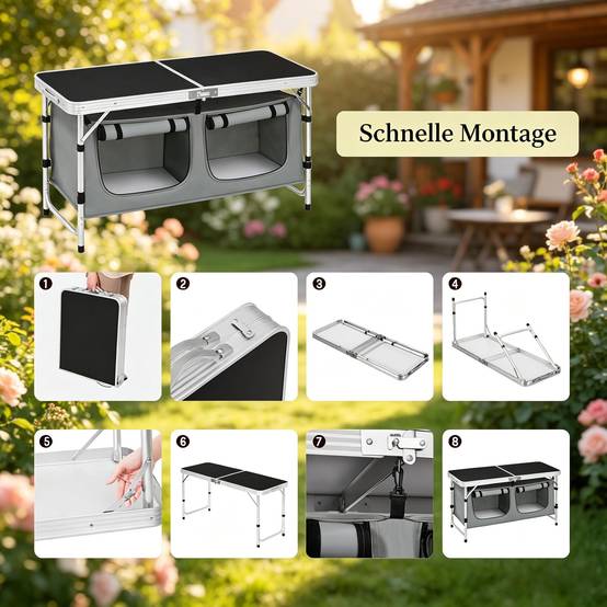 Table de camping pliante aluminium jardin pique-nique rangement réglable 120x47 noir gris - ComfortXL Outdoor Living - Image 3