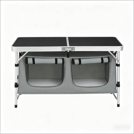 Table de camping pliante aluminium jardin pique-nique rangement réglable 120x47 noir gris - ComfortXL Outdoor Living - Image 1