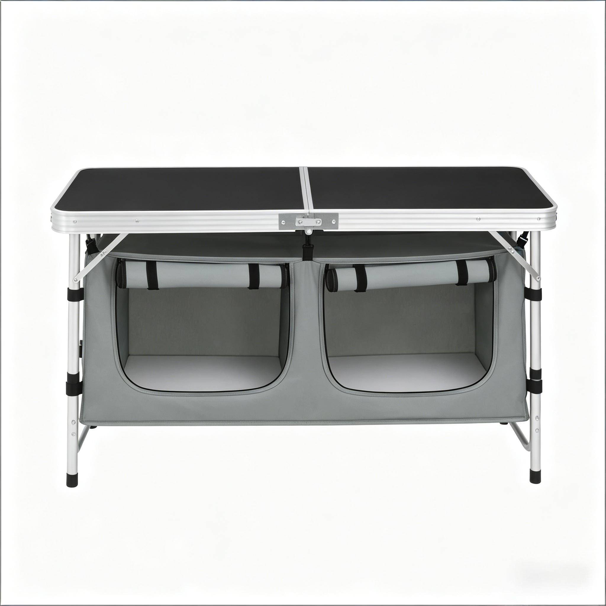 ComfortXL - Table de camping pliante aluminium jardin pique-nique rangement réglable 120x47 noir gris - ComfortXL Outdoor Living
