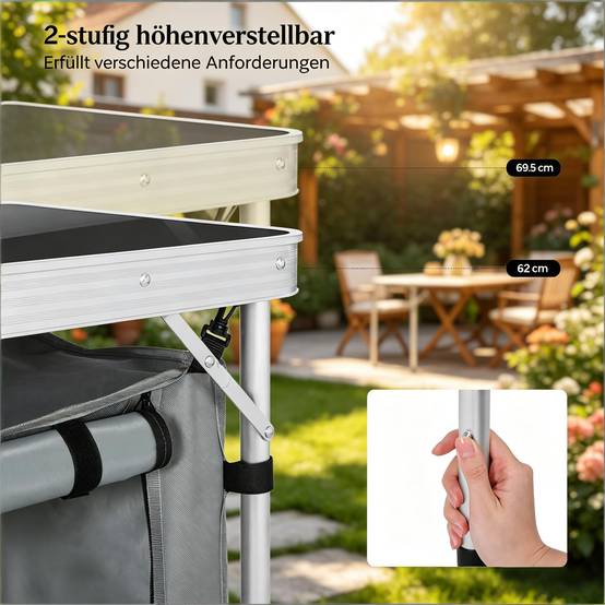 Table de camping pliante aluminium jardin pique-nique rangement réglable 120x47 noir gris - ComfortXL Outdoor Living - Image 7