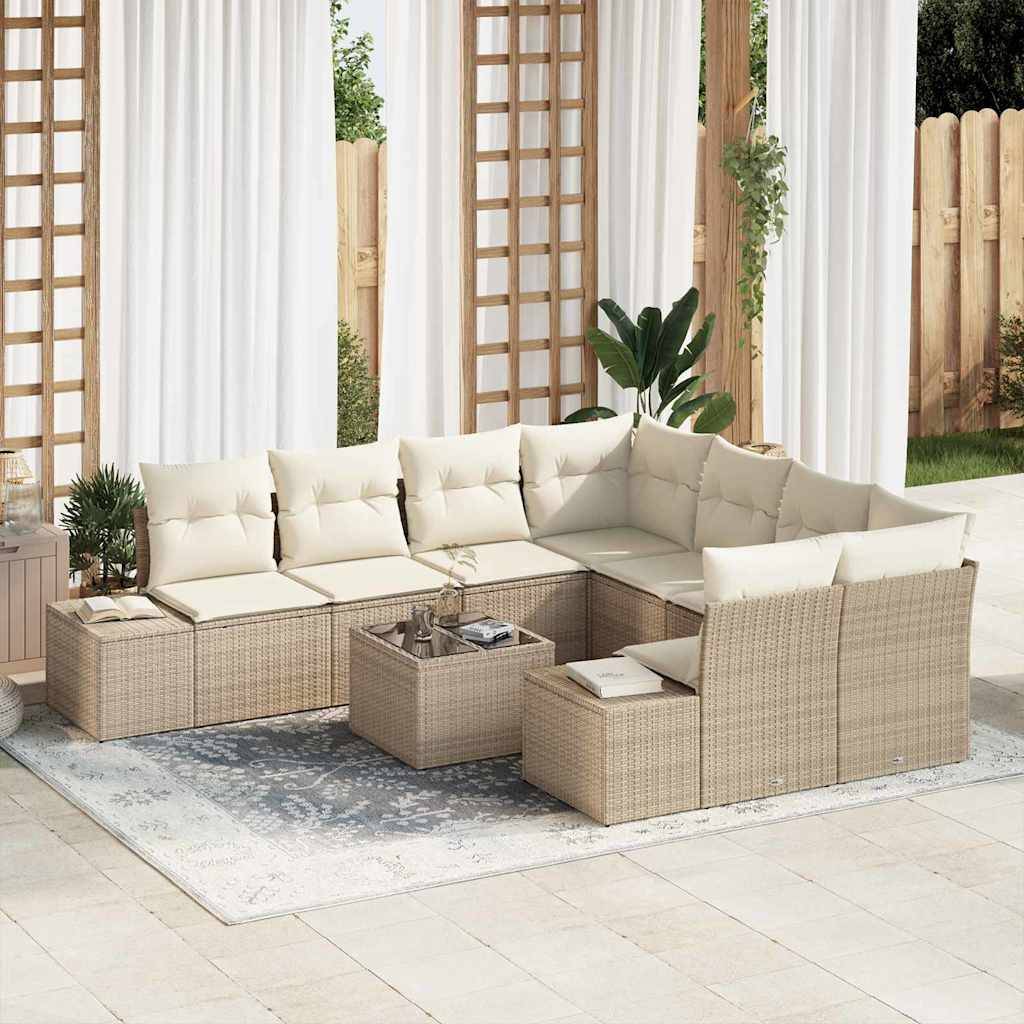 Salon de jardin 9 places polyrotin avec coussins confortables et modulable Beige – ComfortXL Outdoor Living - Image 1