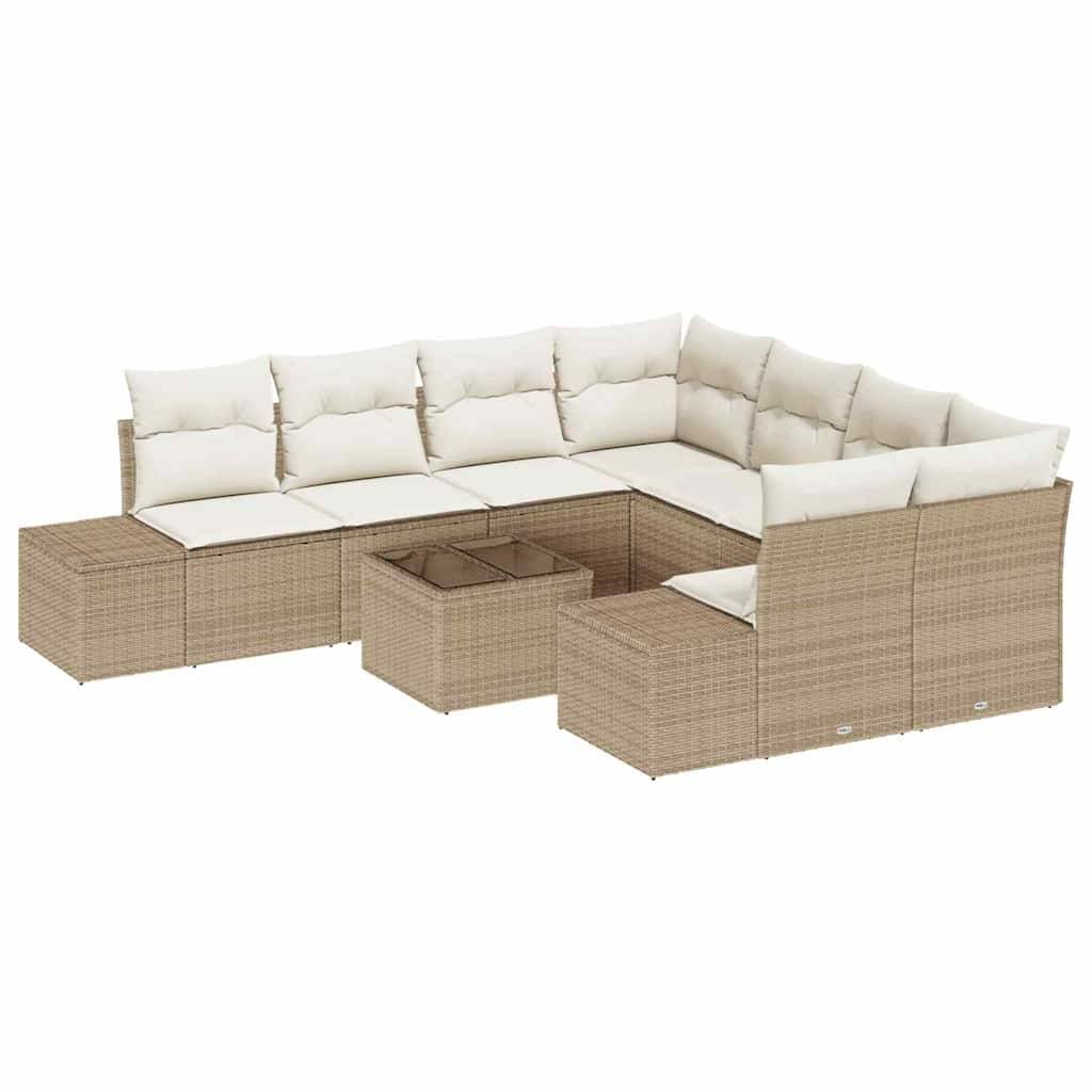 Salon de jardin 9 places polyrotin avec coussins confortables et modulable Beige – ComfortXL Outdoor Living - Image 2