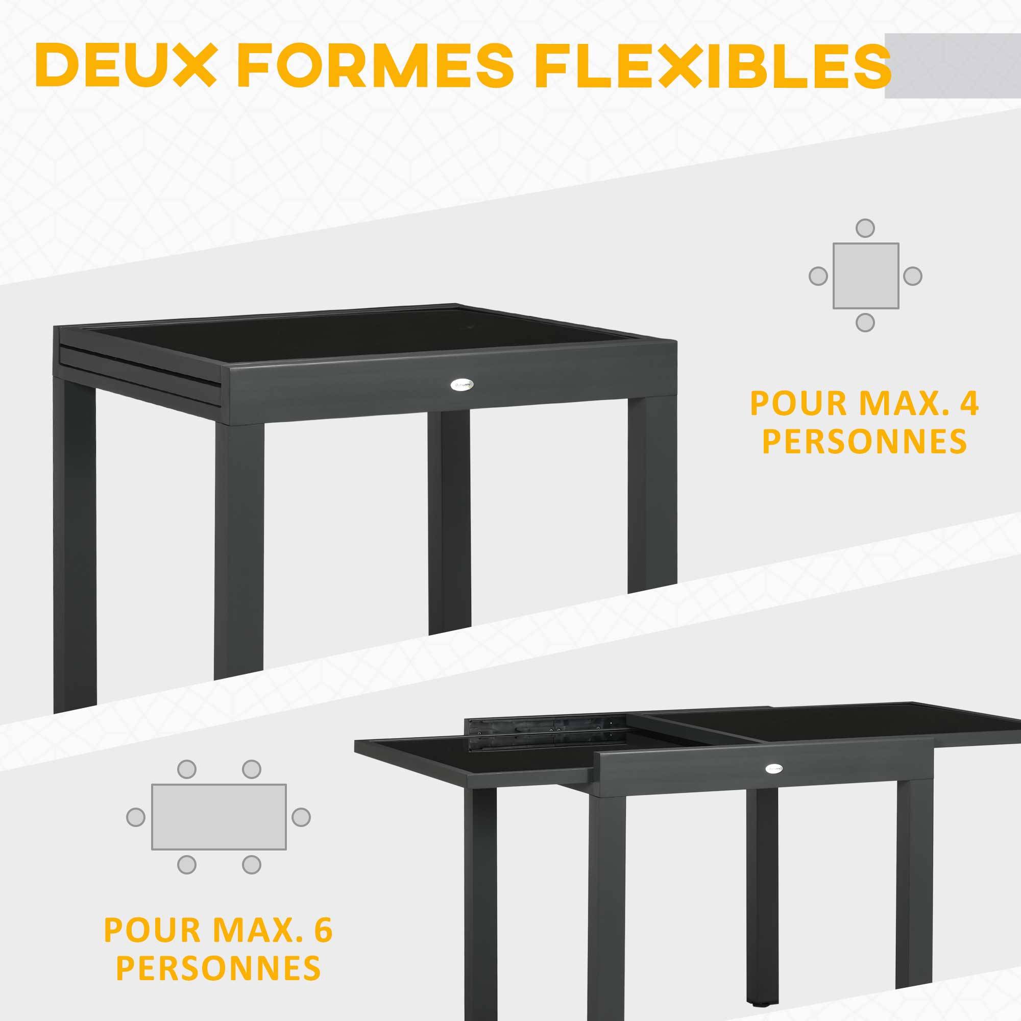 Table Extensible de Jardin Grande Taille dim. dépliées 160 x 80 x 75 cm Aluminium Gris foncé Plateau Verre trempé Noir - Image 6