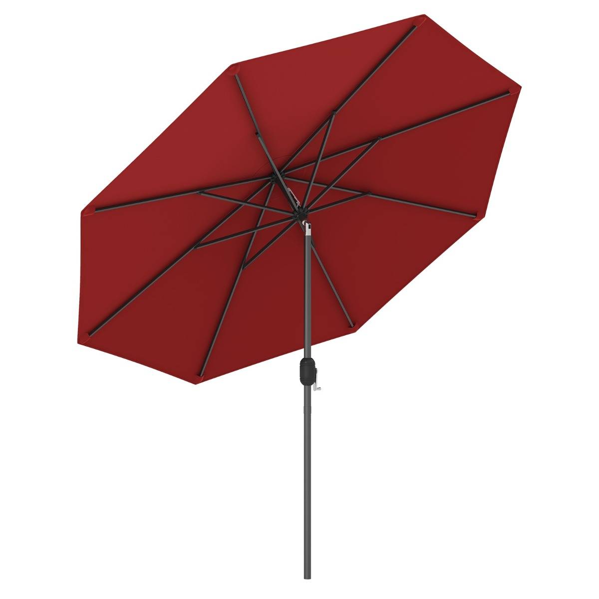 Parasol Inclinable Dia. 2,70 m Manivelle en Acier Toile en Polyester 6 Nervures pour Patio Jardin Vin Rouge F179R - Image 1